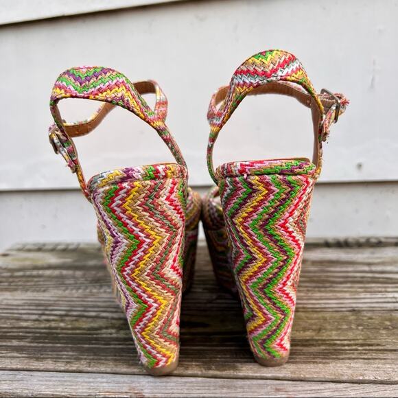 Retro Y2K Candies Calainey multi rainbow straw chevron wedge sandals Size 6 - Picture 6 of 6
